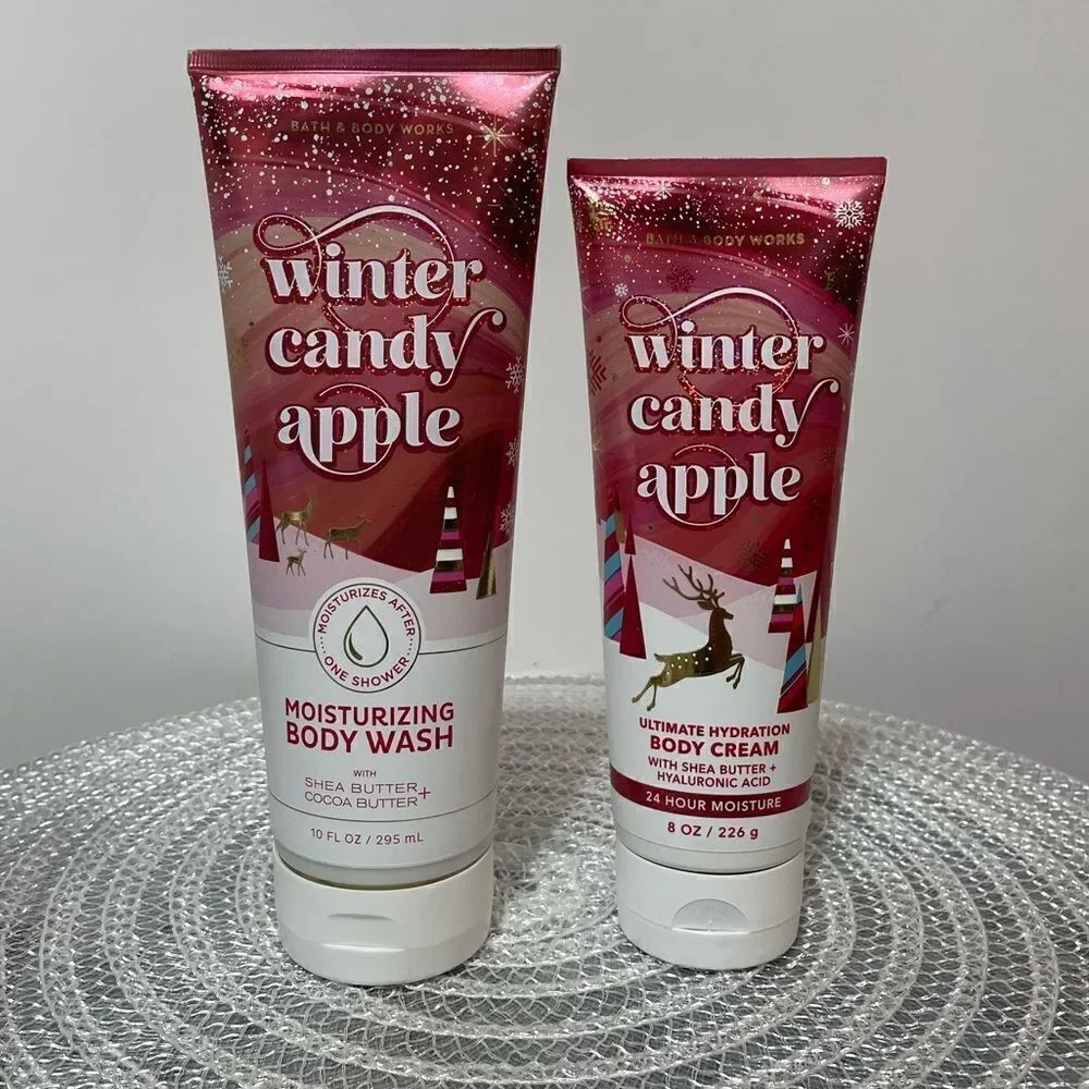 BBW Winter Candy Apple Body Wash and Body Cream set of  2 NWT